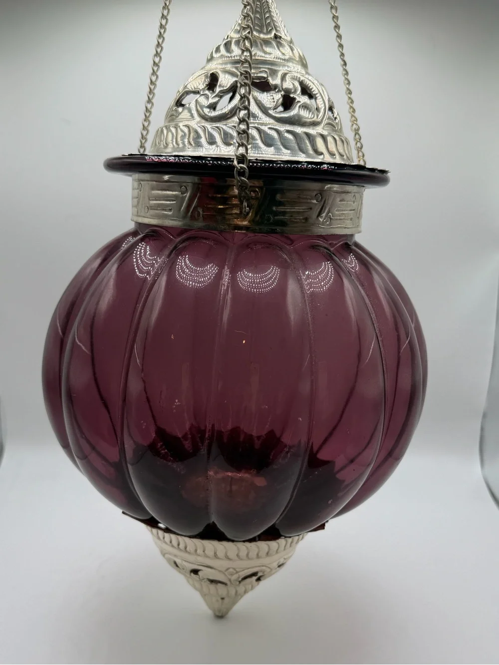 Vintage Moroccan Style Decorative Purple Glass Hanging Candle Lantern